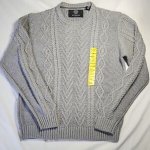 Weatherproof Men’s Gray Cable Knit Sweater Crewneck Long Sleeve Medium